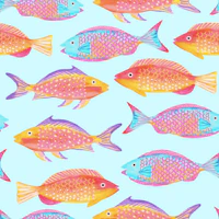 Aqua sea fish for kids room behang