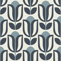 Midcentury navy grey tulip flowers tapet