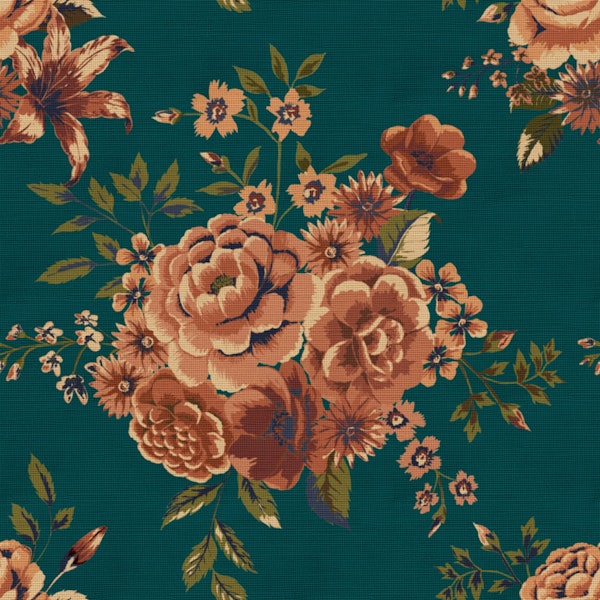 Vintage heritage florals - teal