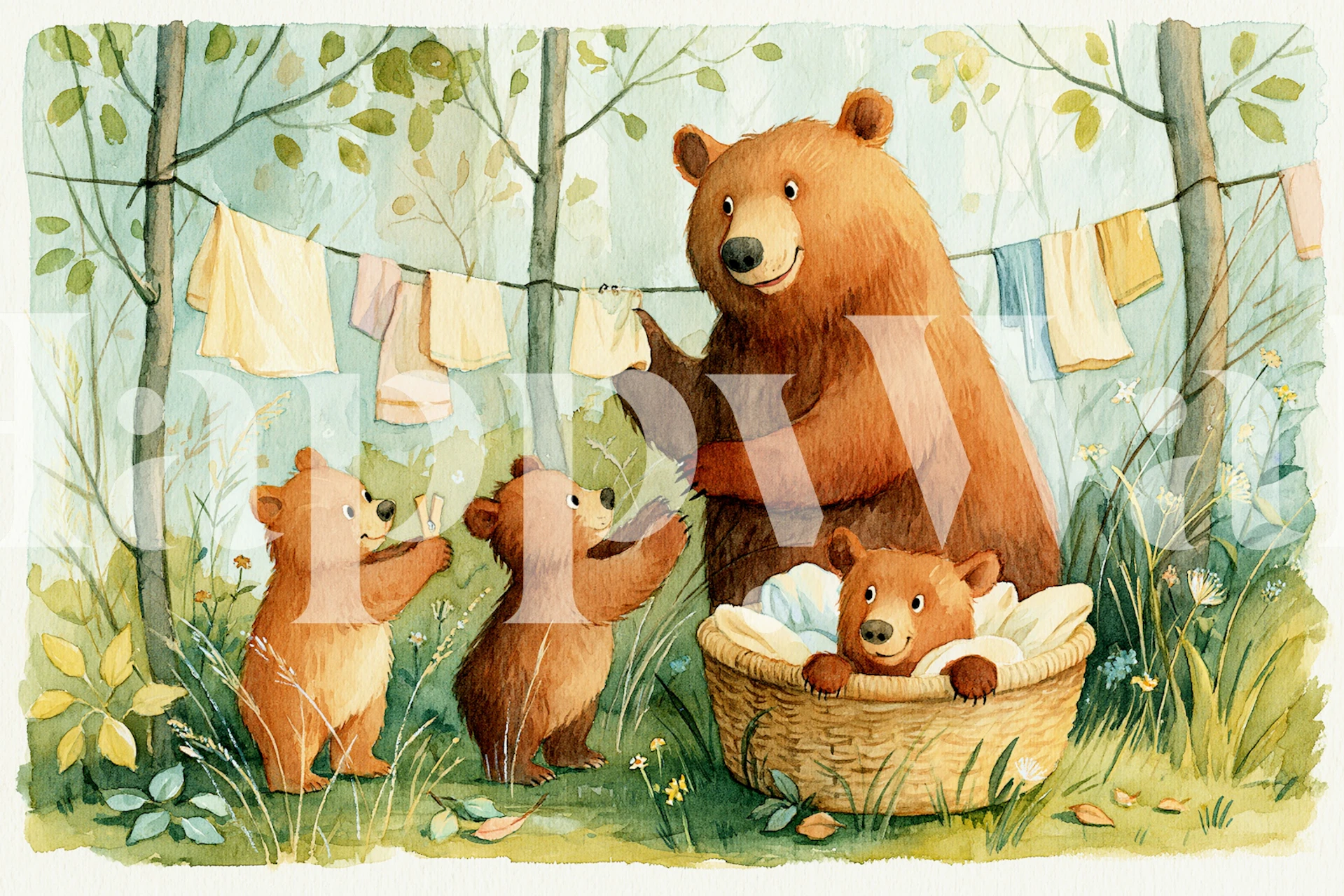 Bear cub wallpaper in a nursery room