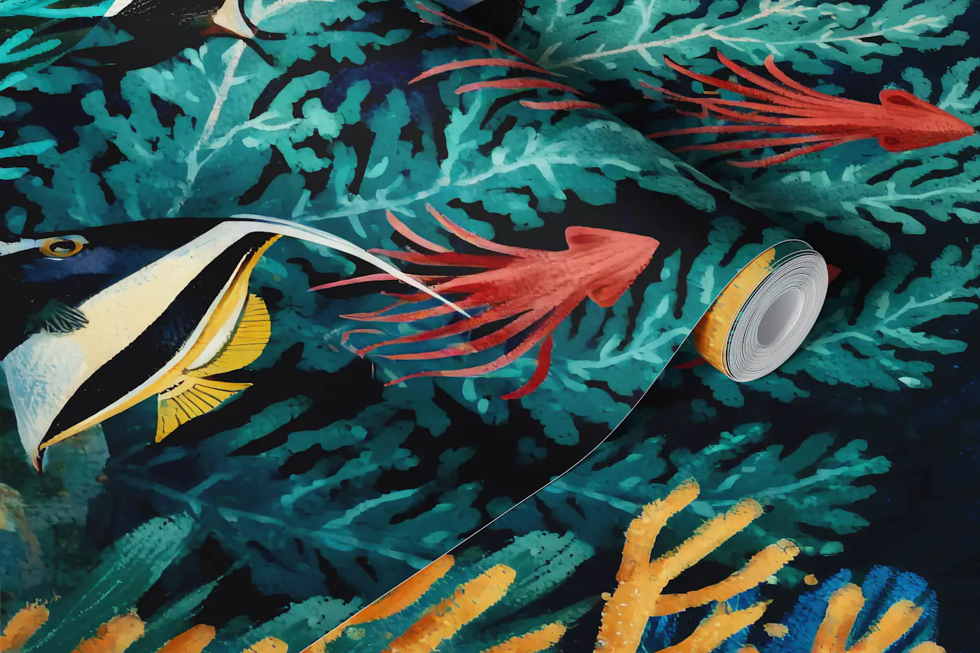 Deep navy sea life nursery wallpaper roll