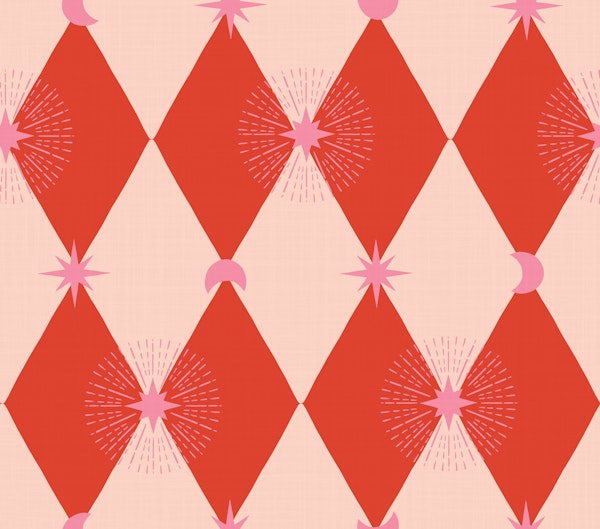 Moon and Star celestial argyle in peach