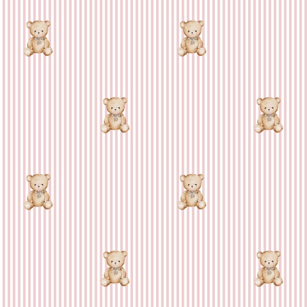 Blush Pink Nursery Teddy Bears Small Stripes
