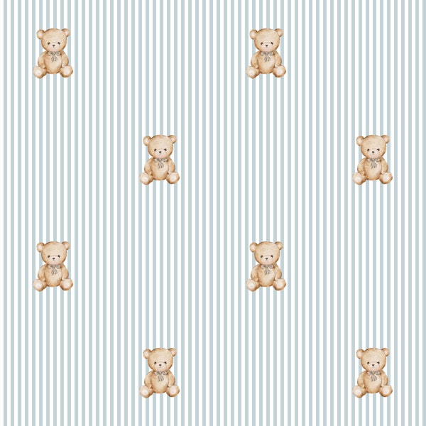 Light blue teddy bears small stripes