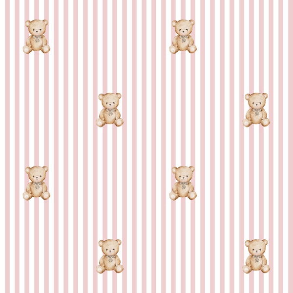 Blush Pink Teddy Bears Nursery Medium Stripes