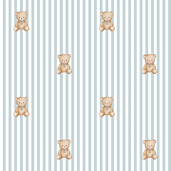Light Blue Teddy Bear Nursery Medium Stripes