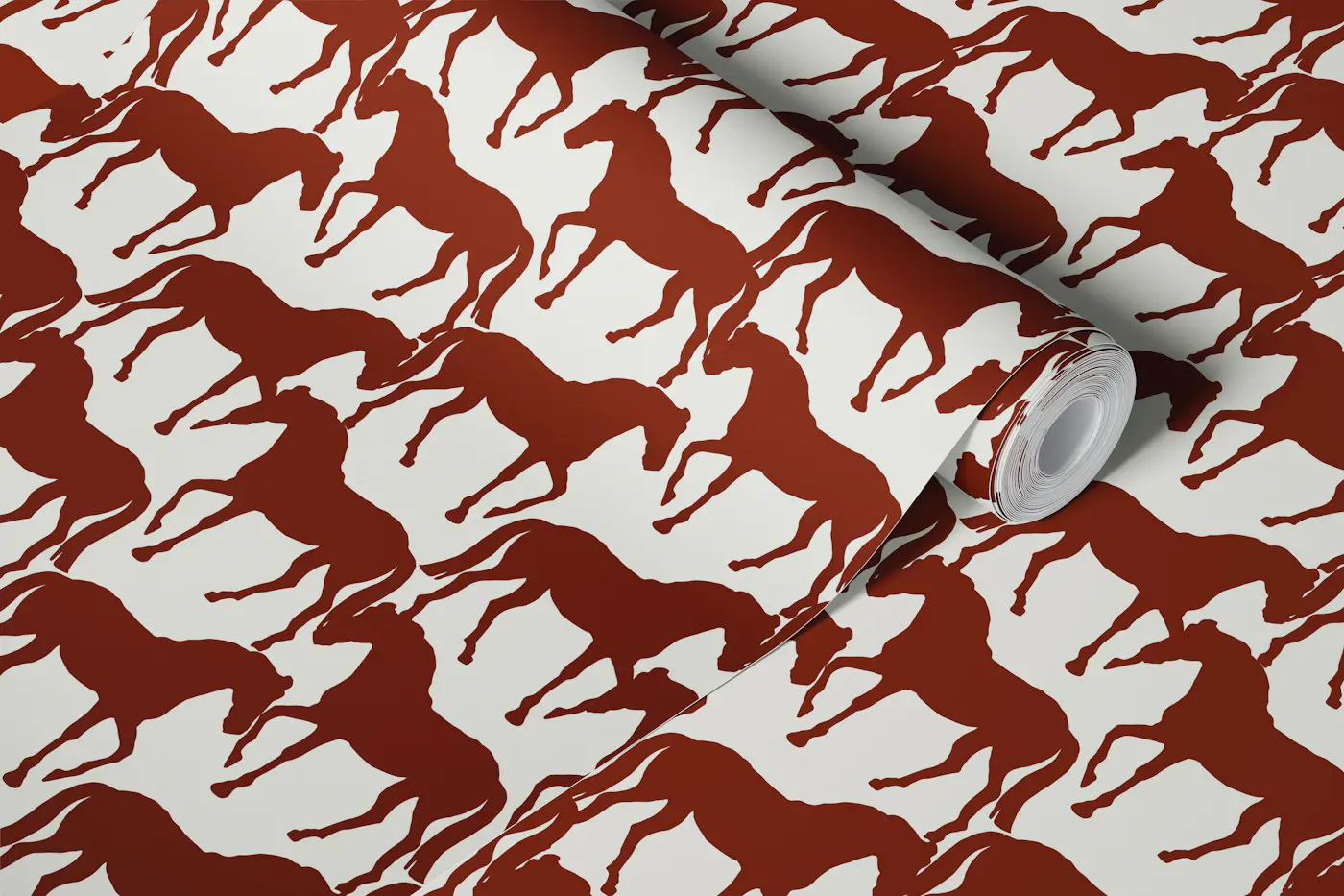 Rust horse silhouettes on ivory wallpaper roll