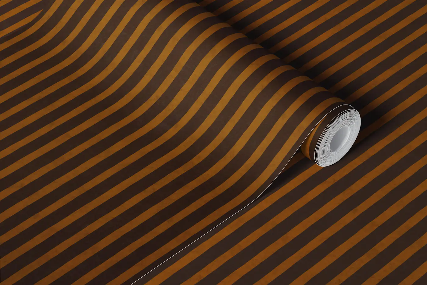 Mustard yellow vertical stripes on brown wallpaper roll