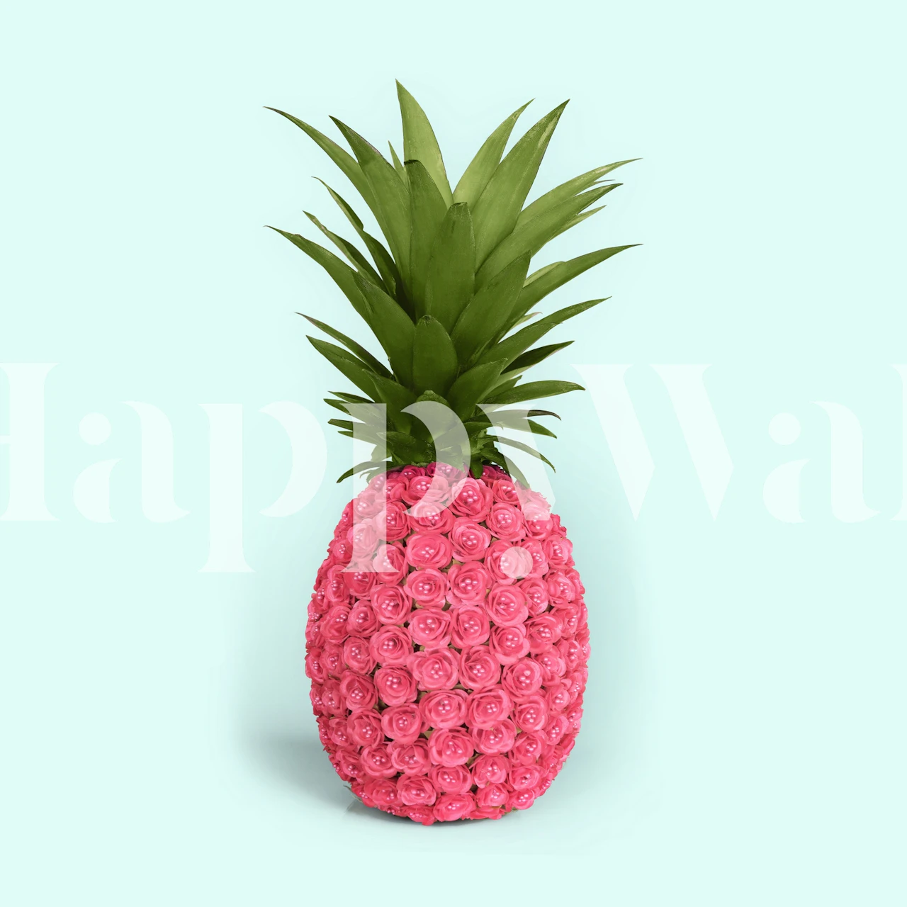 Pink pineapple with roses and green leaves wallpaper