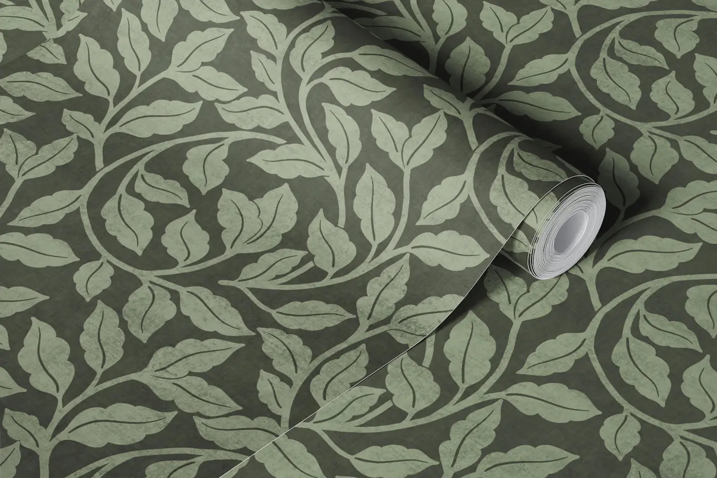 Sage Green Curving Leaf Branches wallpaper roll