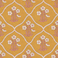 Mustard yellow floral trellis wallpaper