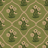 Olive Green Floral Vine Lattice wallpaper