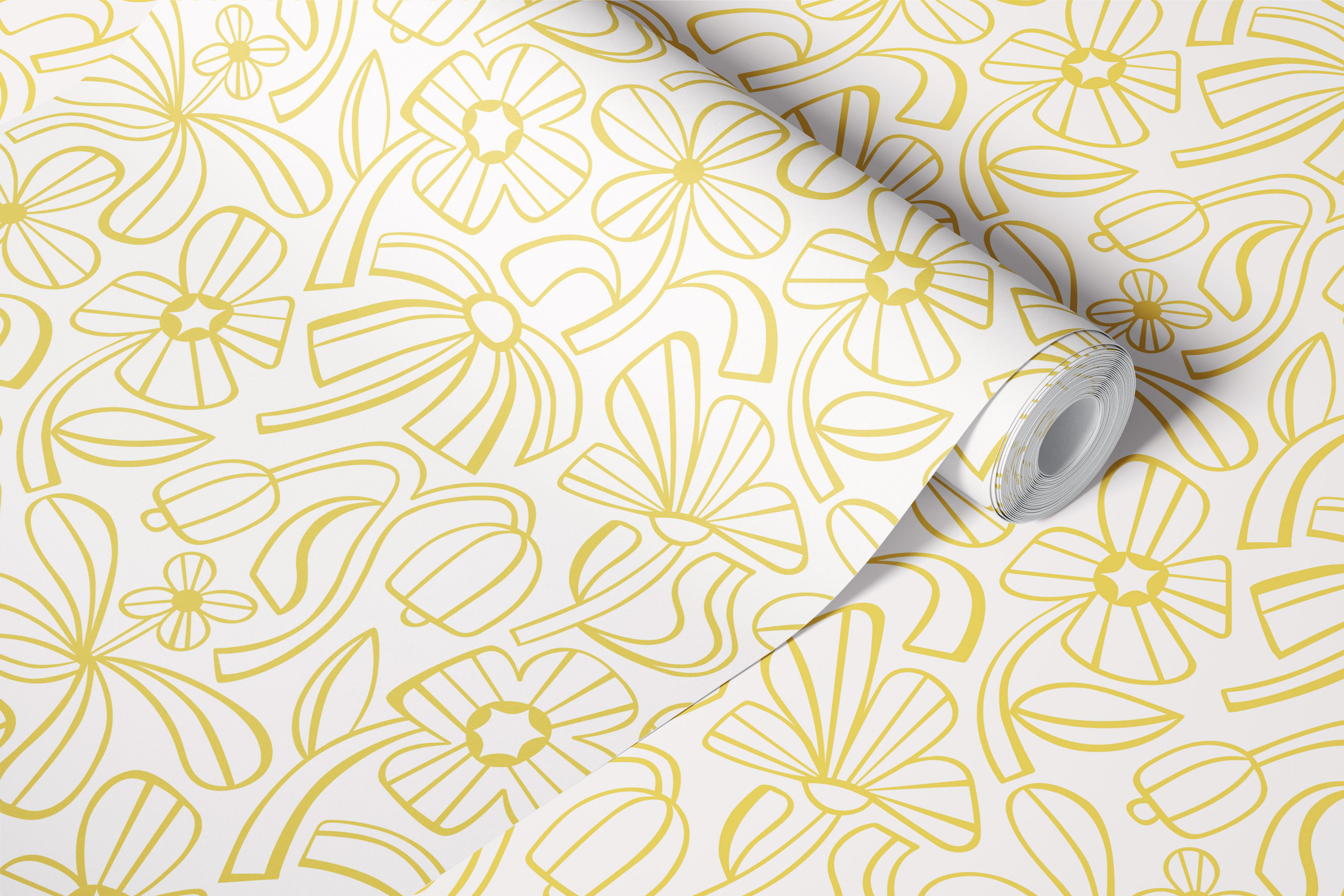 Yellow floral wallpaper in a bright room