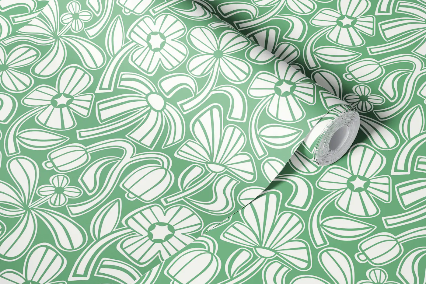 Funky Floral - Green inverted wallpaper roll