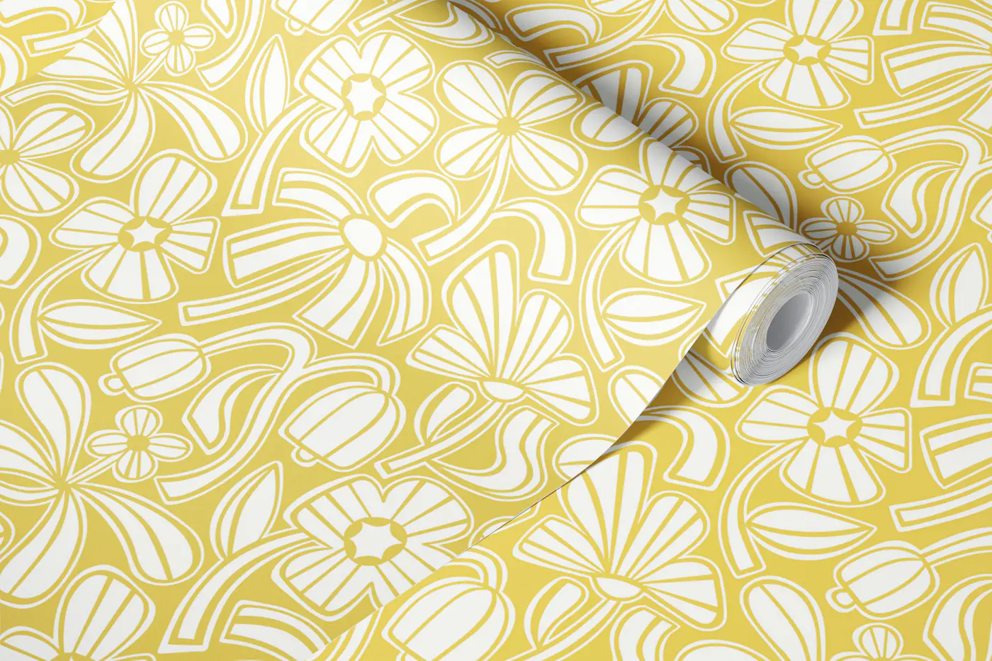 Funky Floral - Yellow inverted wallpaper roll