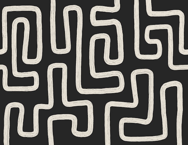 brush stroke squiggles - ivory on black