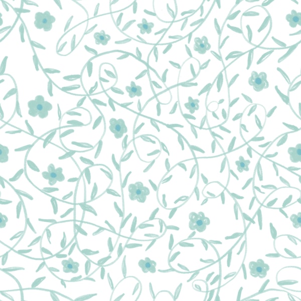 Soft Mint Green Botanical Floral Vine