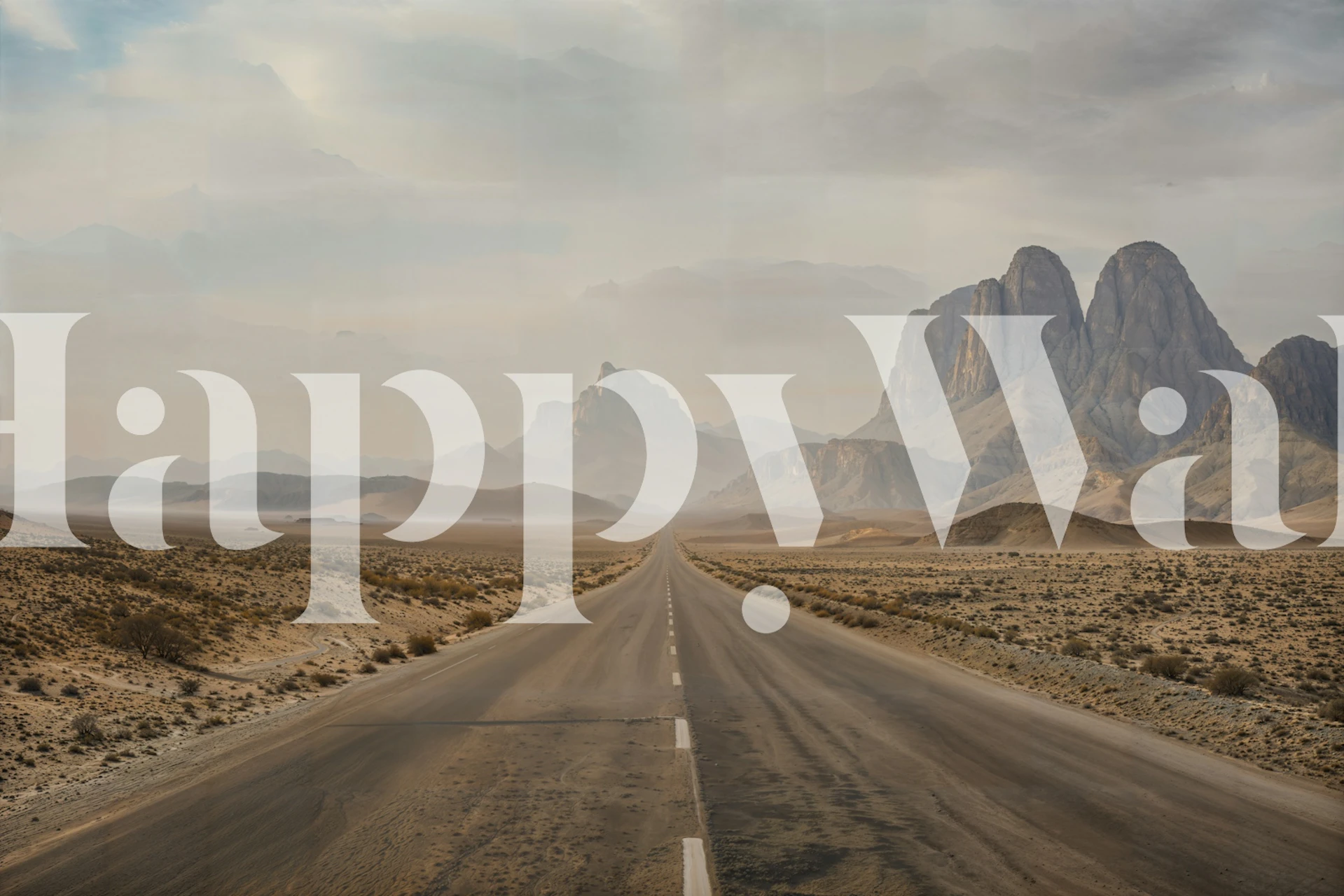 Warm beige desert road wallpaper in a living room