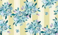 Hydrangae flowers on pale yellow stripes wallpaper