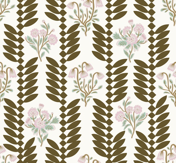 Blush Wildflowers On Ivory & brown lines
