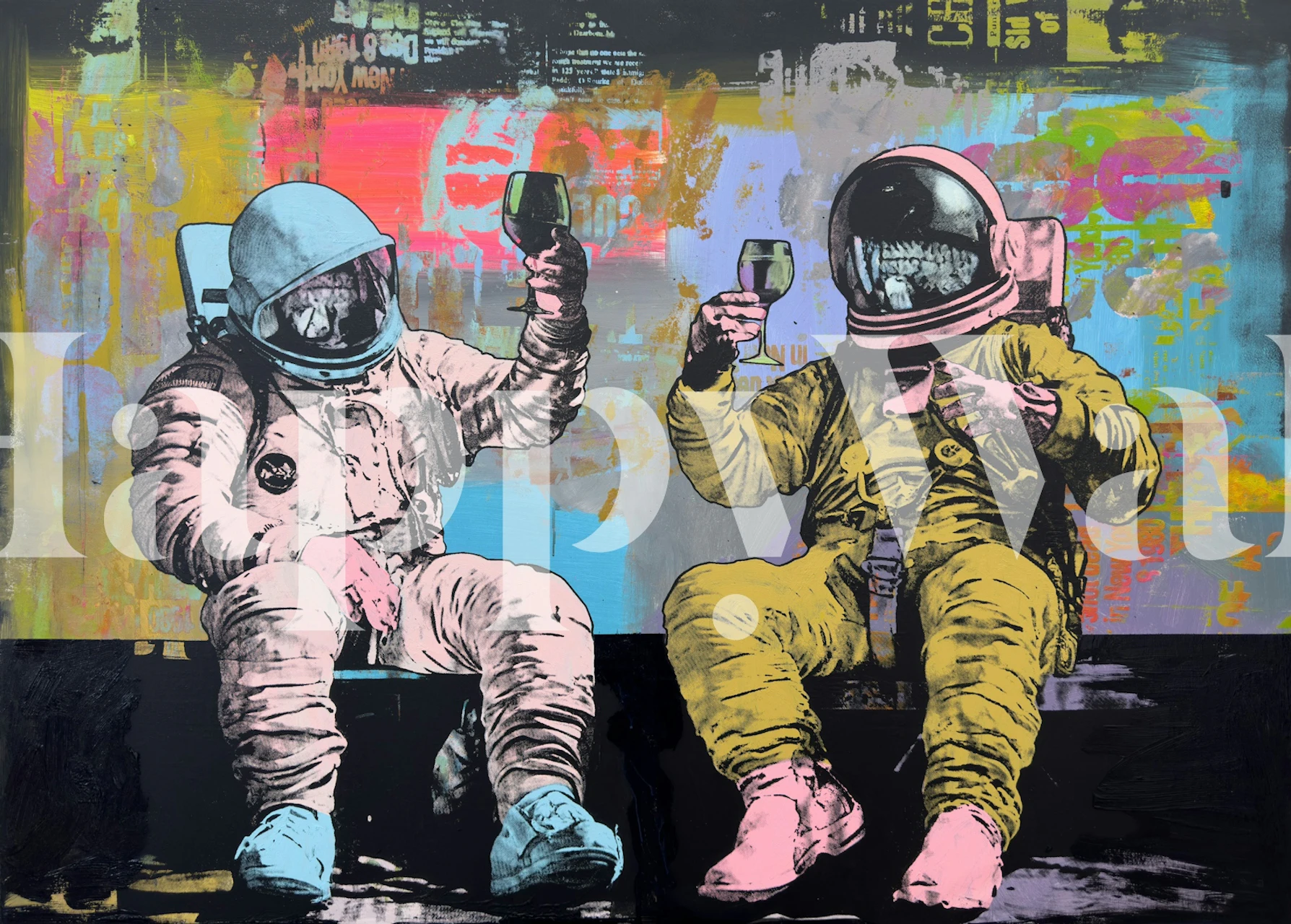 Pink astronaut wallpaper in a room setting