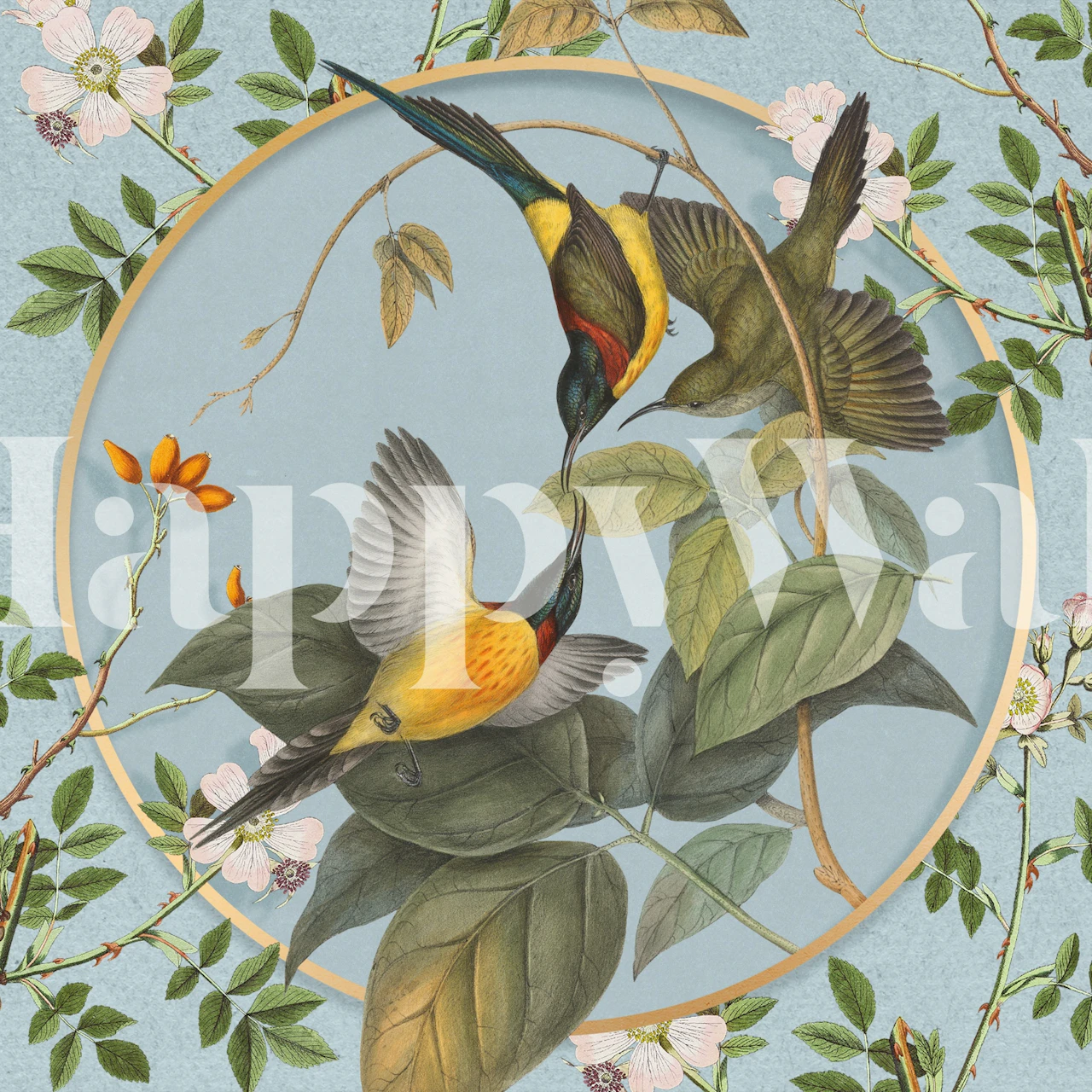 Sky blue bird wallpaper in a room