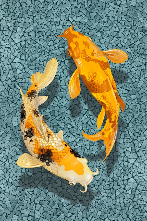 Teal mosaic with orange koi
