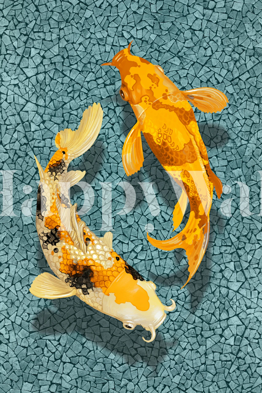 Teal koi fish wallpaper in a modern room