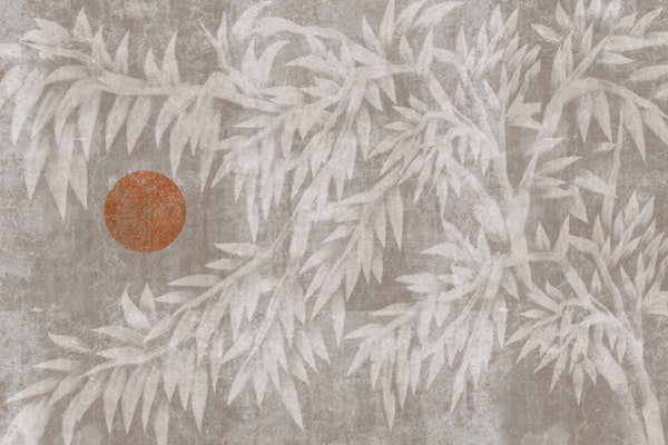 Taupe Bamboo Branches With Rust Sun