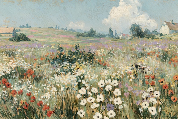 Blue wildflower meadow landscape