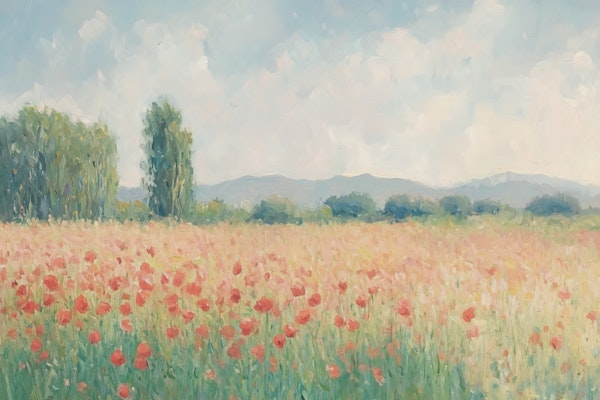 Blue sky poppy field