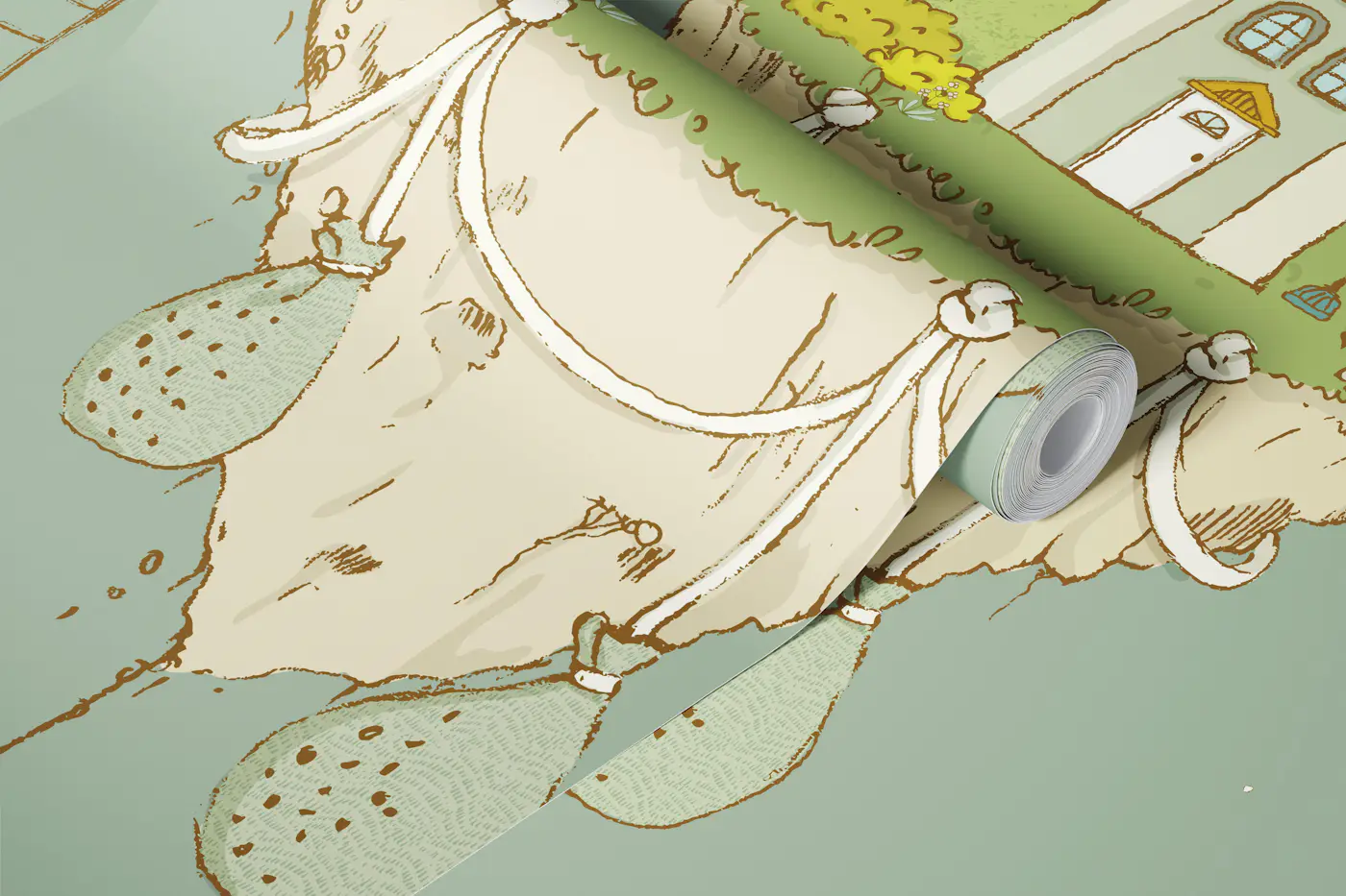 Sage Green Floating Islands Nursery wallpaper roll