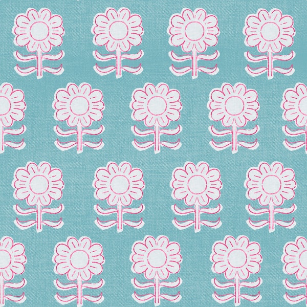 Floral Block Print - turquoise pink ruby