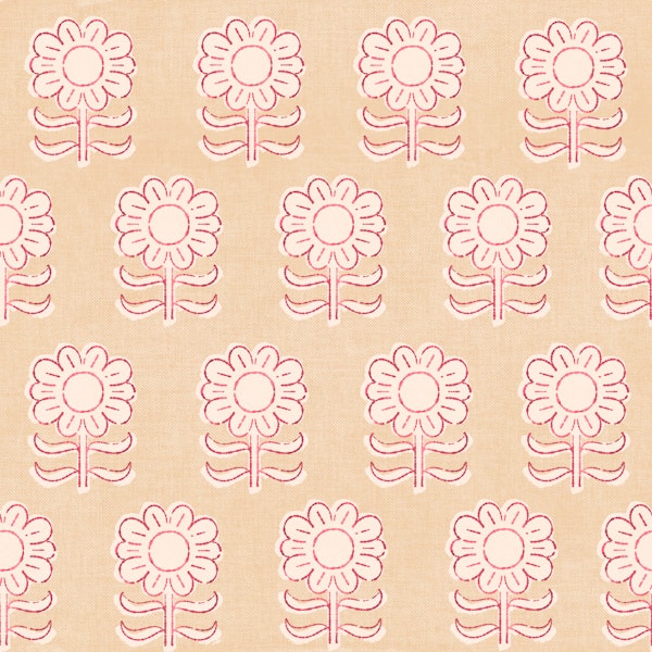 Floral Block Print- beige ruby
