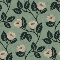Sage green floral vine branches wallpaper