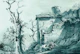 Pale teal old stone wall