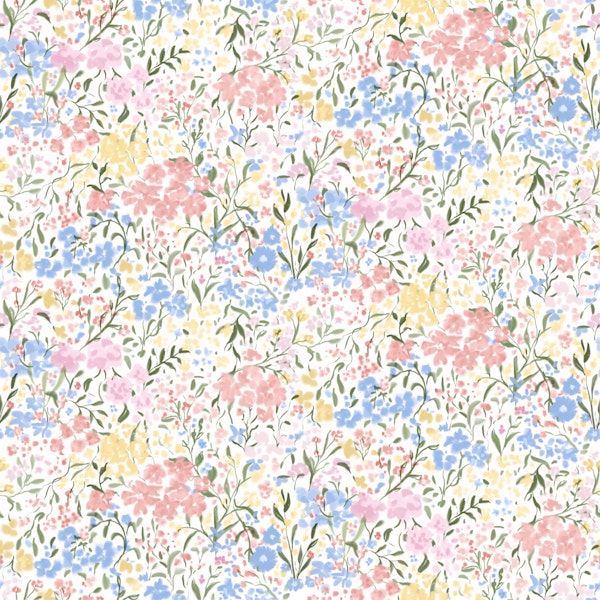 Soft Pastel Wildflowers Meadow Blush