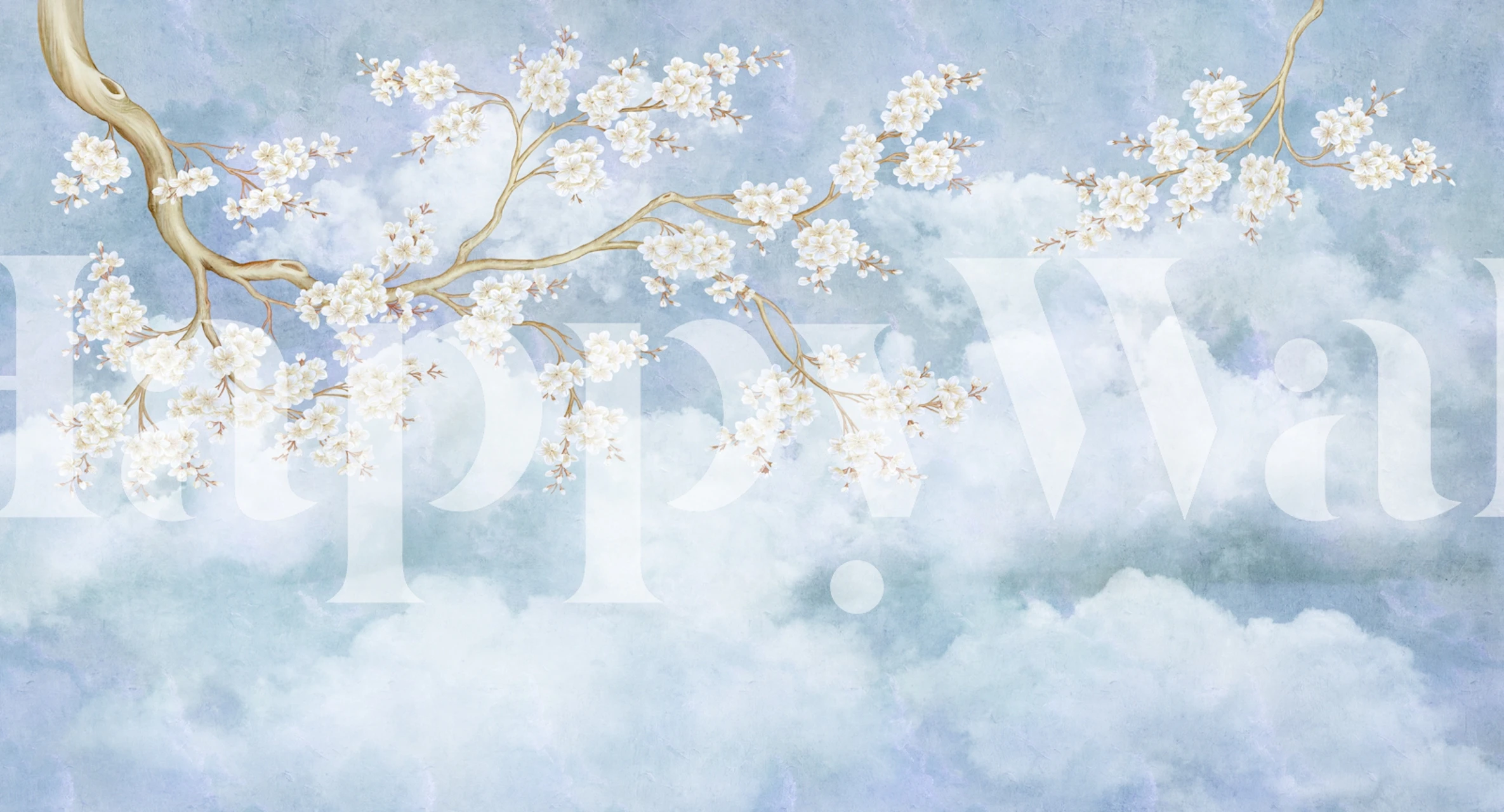 Sky blue cherry blossom wallpaper in a room