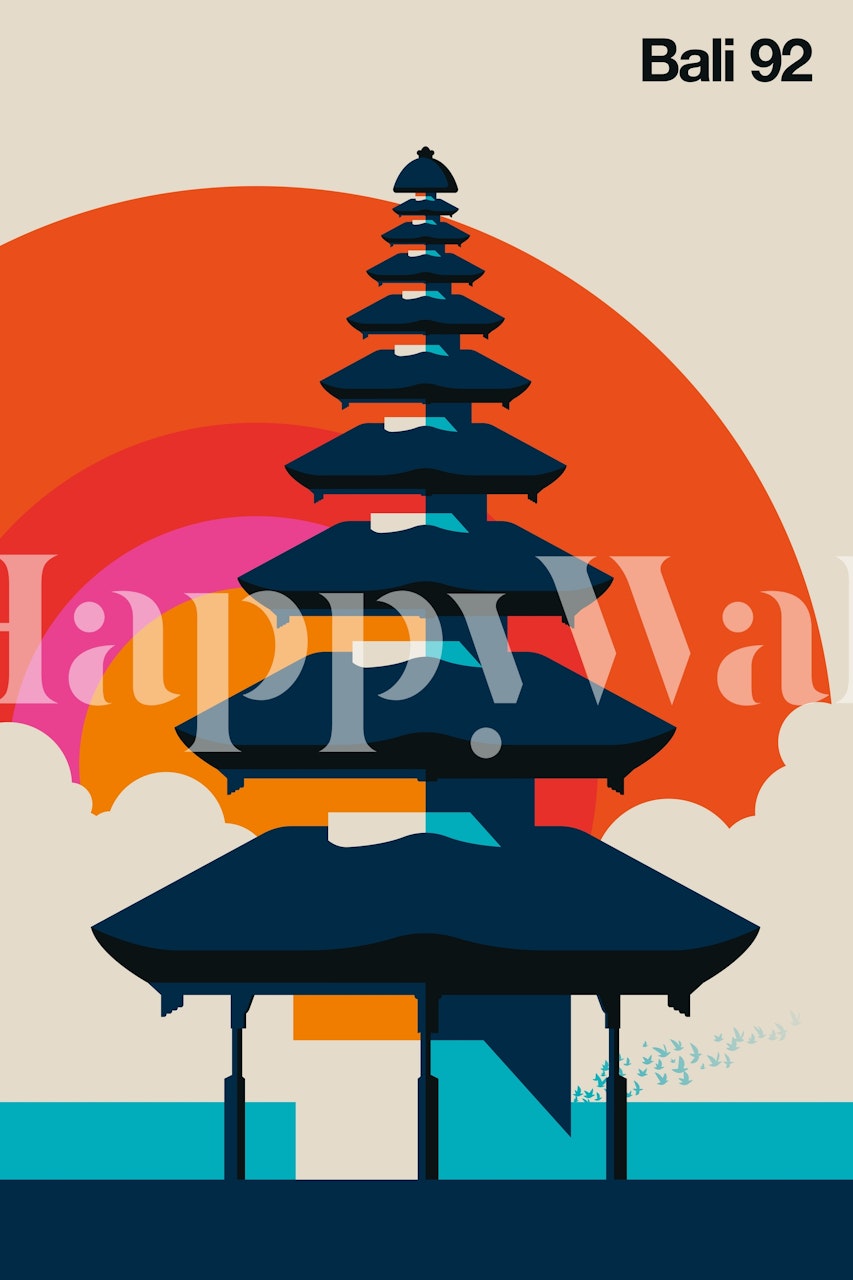 Stylized Balinese Pagoda silhouette against sunset - Bali 92 Wall Mural