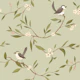 Brown Birds Cherry Blossoms Chinoiserie Sage