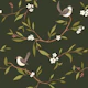Brown Birds Cherry Blossoms Chinoiserie Dark