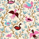 Multicoloured folk birds maximalist wall