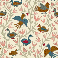 Brown and blue folk birds tapet
