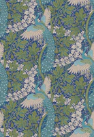 Fig and Peacock in Blue Green Beige wallpaper