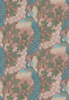 Fig and Peacock in Pink Blue Green Beige wallpaper