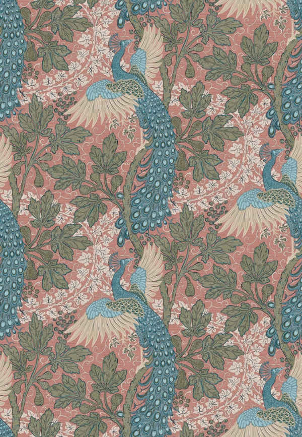 Fig and Peacock in Pink Blue Green Beige