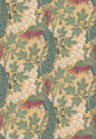 Fig and Peacock in Yellow Blue Green Red wallpaper