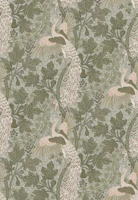 Fig and Peacock in Olive Sage Green Peach Tan wallpaper