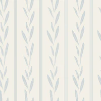 Pale Blue Leaves with Pinstripes on Ivory wallpaper
