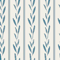 Teal Leaves with Pinstripes on Ivory wallpaper